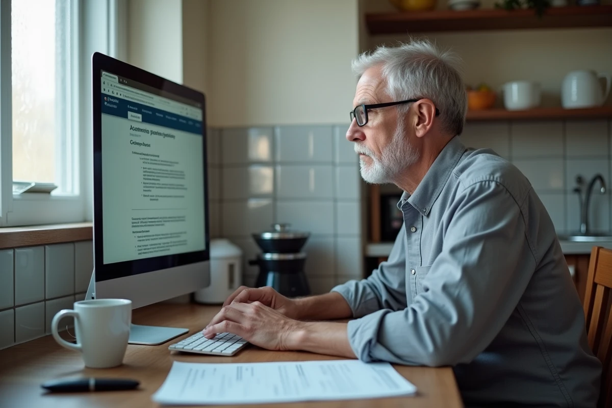 Administrateur scolaire consultant le webmail institutionnel depuis son domicile avec un document académique