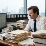 Avocat stressé dans son bureau encombré