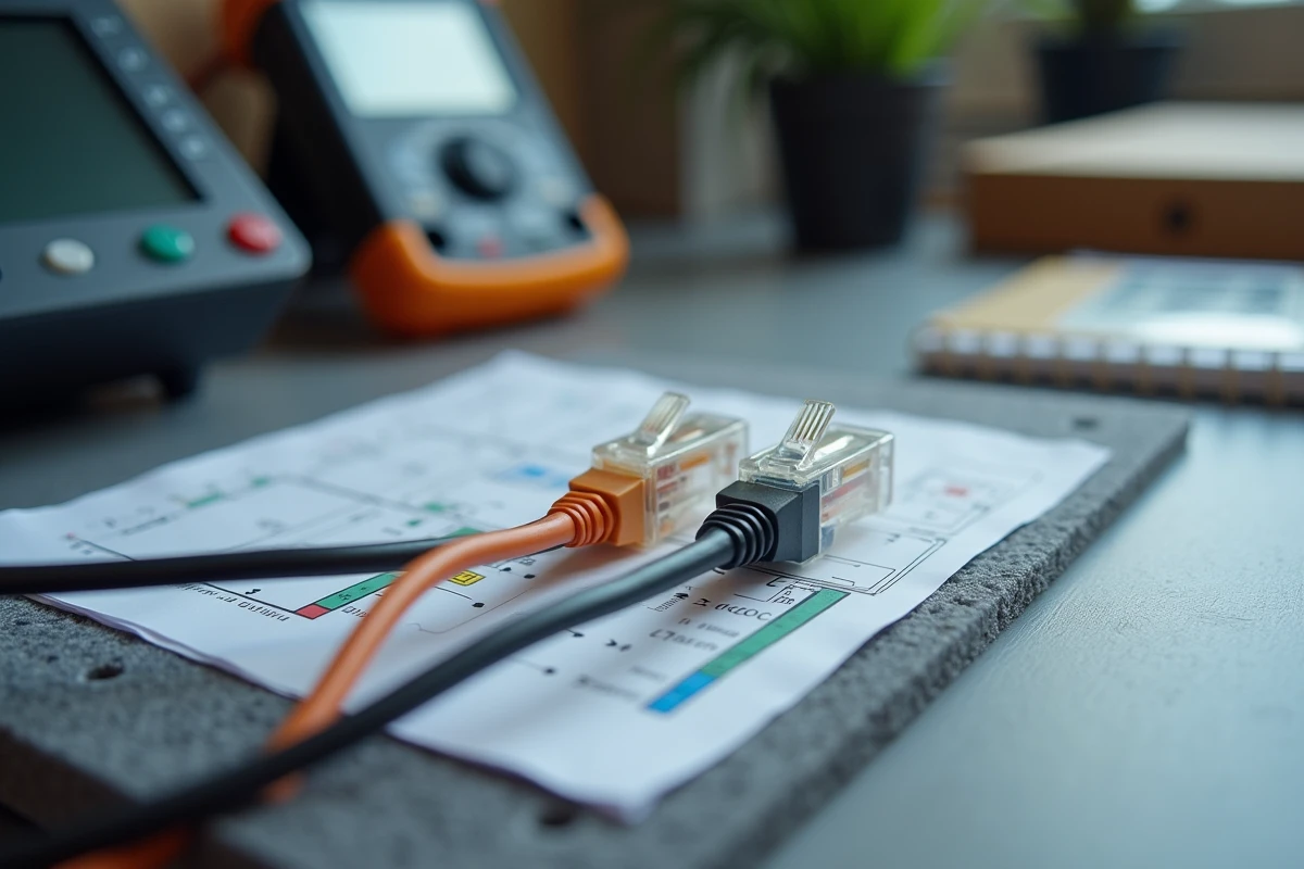 Comparaison côte à côte des câblages RJ45 type A T568A et type B T568B avec schémas de référence imprimés