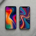 Comparaison côte à côte du Google Pixel 8 Pro et du Pixel 8 posés sur une surface en béton mat dans un cadre minimaliste