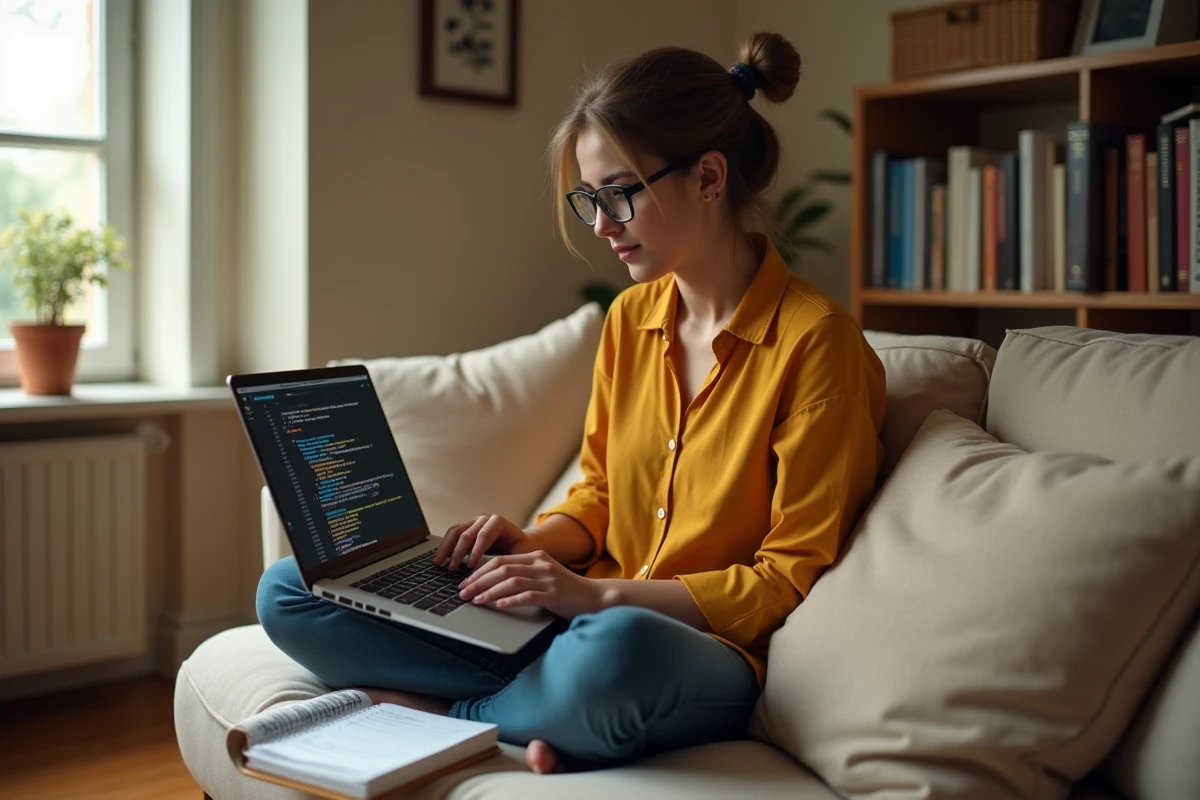 Développeuse web travaillant depuis chez elle sur la migration d'un formulaire HTML legacy vers une structure moderne