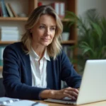 Enseignante accédant au webmail académique depuis son domicile sur un ordinateur portable