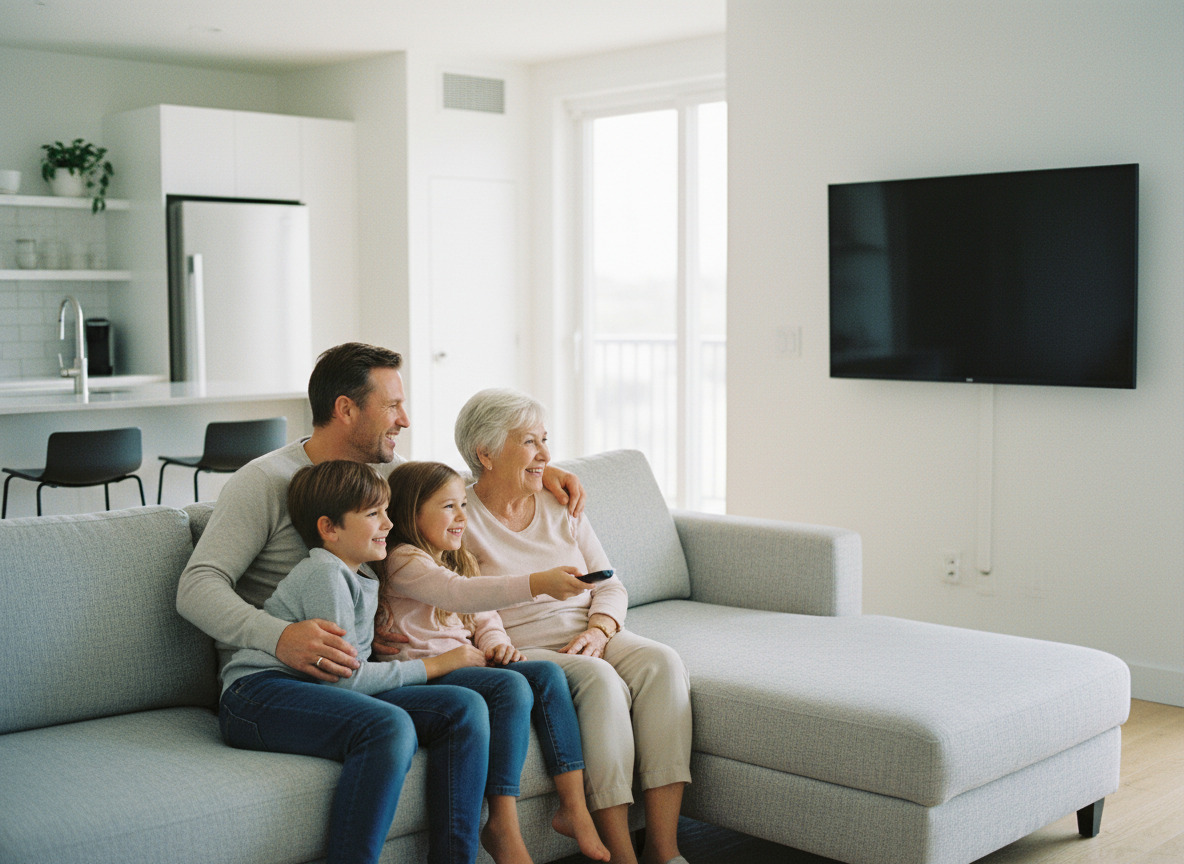 Famille multigeneration regardant la télé ensemble