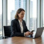 Femme d'affaires concentrée dans son bureau moderne