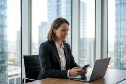 Femme d'affaires concentrée dans son bureau moderne