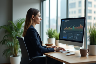 Femme professionnelle analysant des données marketing digitales