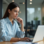Femme d'affaires analysant des graphiques sur un ordinateur