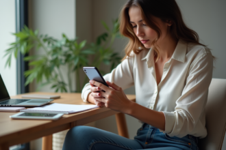 Jeune femme vérifiant son code deuxfacteur à domicile
