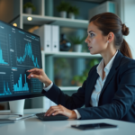 Femme en costume d'affaires analysant des données numériques