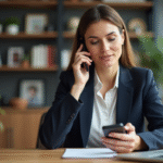 Femme en costume professionnel au bureau moderne