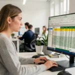 Femme utilisant Excel avec Power Query pour supprimer des doublons dans un tableau de données