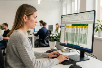 Femme utilisant Excel avec Power Query pour supprimer des doublons dans un tableau de données