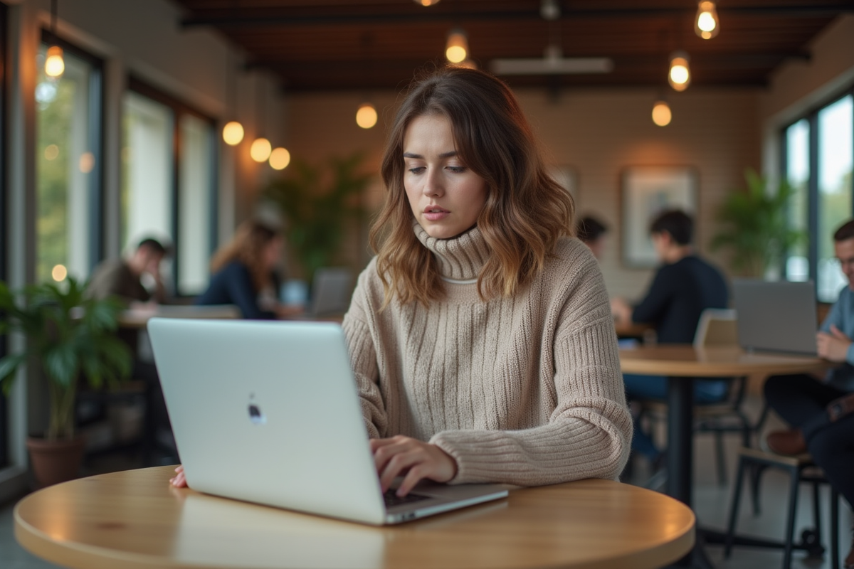 Jeune femme regarde un ordinateur portable avec un symbole verrou