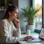 Femme concentrée devant son ordinateur pour la recovery