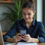 Jeune femme professionnelle testant un site sur son smartphone