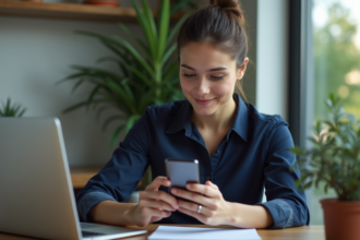 Jeune femme professionnelle testant un site sur son smartphone