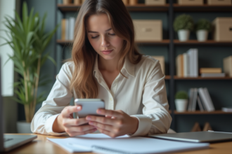 Jeune femme organisant son emploi du temps sur smartphone