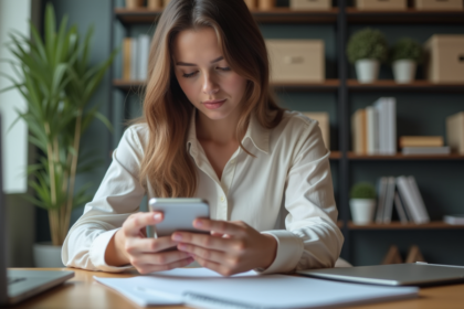 Jeune femme organisant son emploi du temps sur smartphone