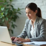 Femme utilisant un webmail académique sur ordinateur portable pour archiver et organiser ses emails