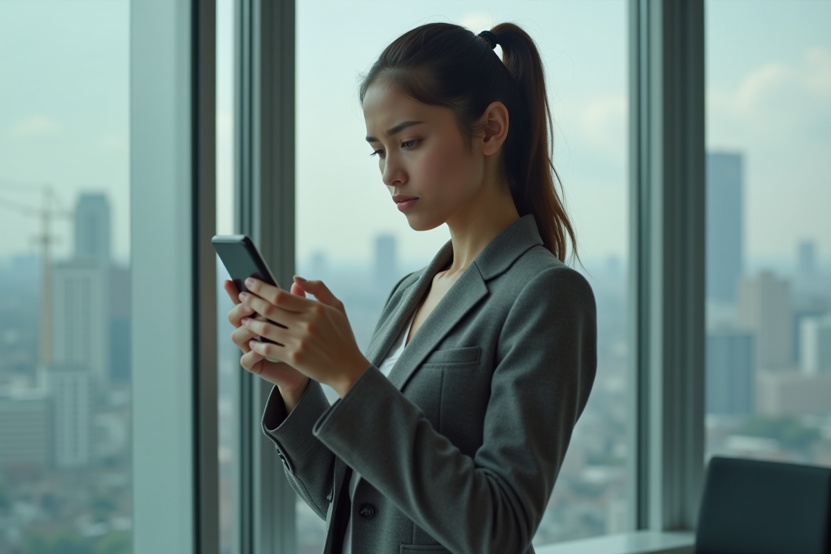 Jeune femme fâchée regardant une notification de phishing sur son smartphone