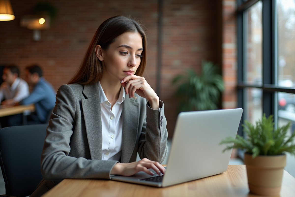 Jeune femme travaillant sur un ordinateur dans un espace ouvert
