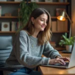 Jeune femme concentrée sur son ordinateur dans un bureau moderne