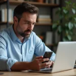 Homme d'âge moyen configurant la double authentification sur son ordinateur