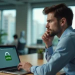 Jeune homme au bureau regardant un écran HTTPS