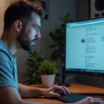 Homme concentré devant un écran affichant la page chrome://flags pour optimiser son navigateur Chrome