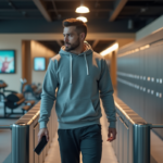 Homme confiant entrant dans une salle de sport moderne