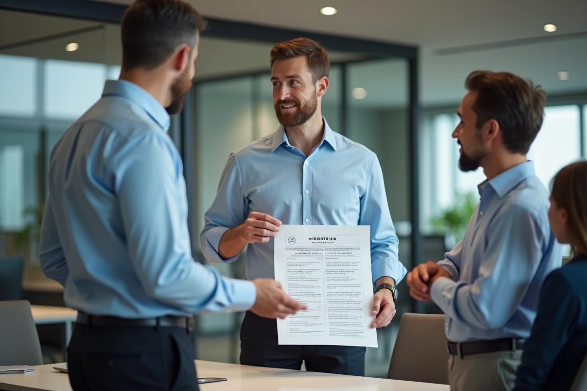 Homme expliquant des raccourcis clavier à ses collègues dans un espace de travail