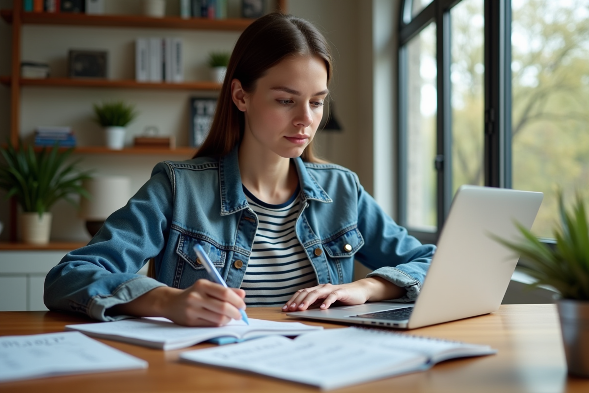 Jeune femme en bureau moderne travaillant sur son ordinateur