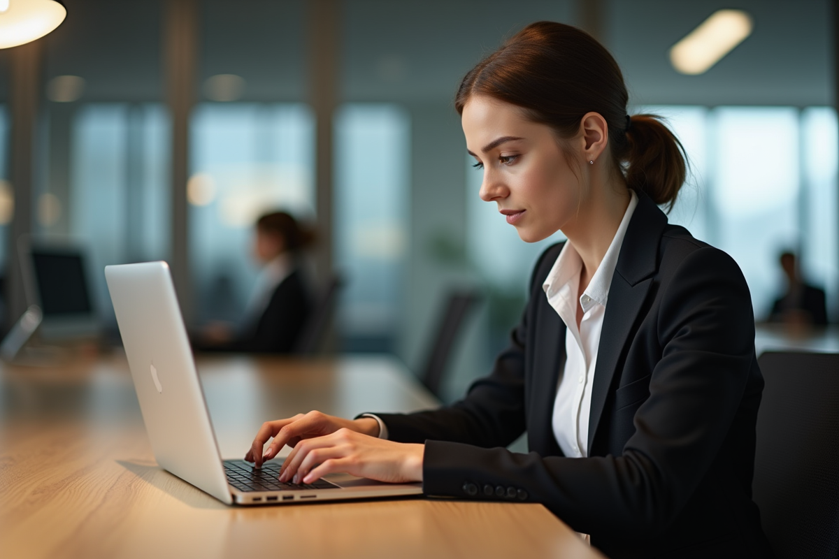 Jeune femme professionnelle gérant ses emails au bureau