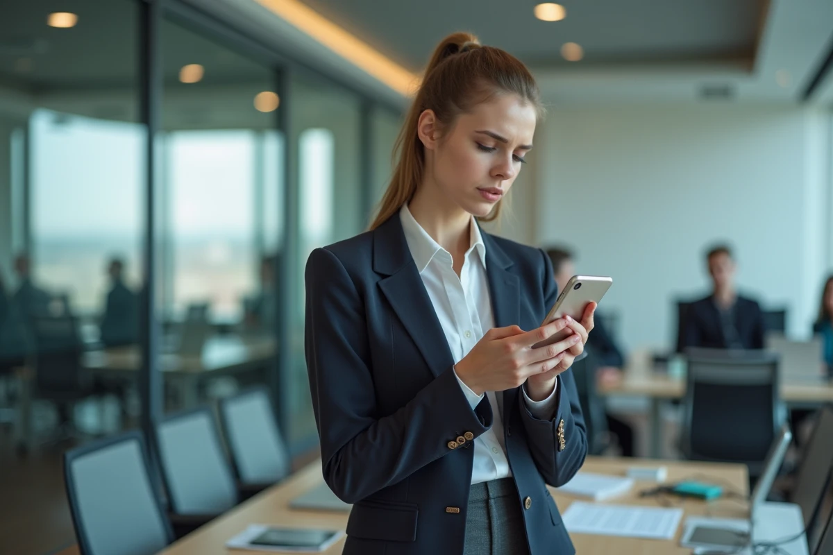 Jeune femme en entreprise exprimant frustration face à un email