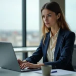 Jeune femme professionnelle travaillant sur son ordinateur à Rouen