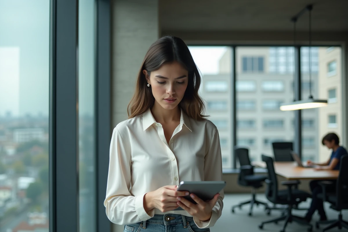 Jeune femme vérifiant les paramètres de confidentialité sur sa tablette