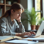 Jeune professionnel utilisant un ordinateur pour le SEO dans un espace lumineux