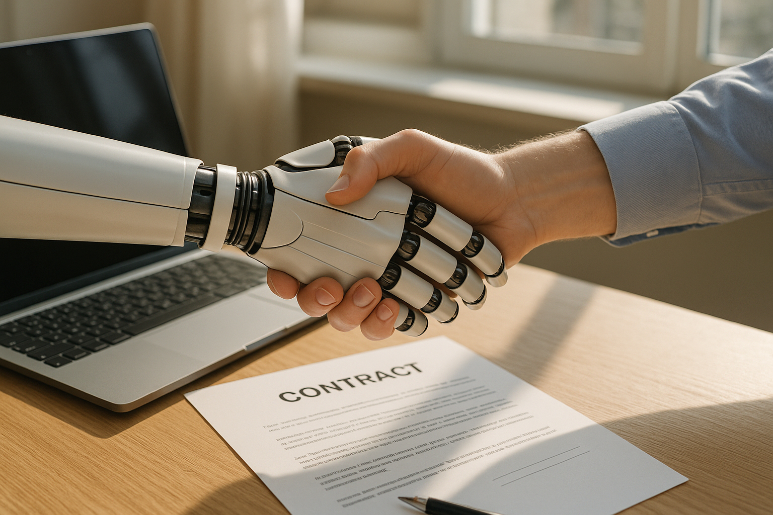 Main robotique serrant la main d