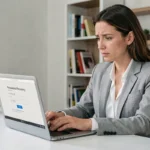 Femme au bureau récupérant l'accès à son compte webmail après un mot de passe oublié