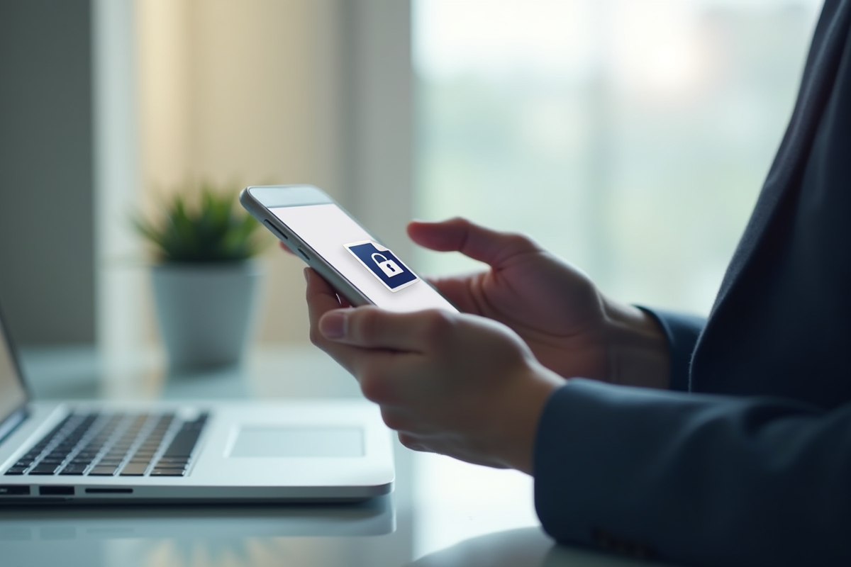 Mains tenant smartphone avec email et verrou securite
